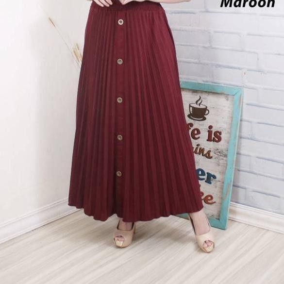 Rok Plisket Kancing Maroon