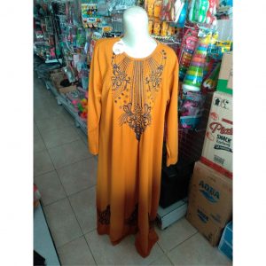ini adalah Gamis Bordir Abaya Mustard, size: 114 cm x 135 cm, material: voxy premium, color: yellow mustard, brand: Abayagamisindonesia, age_group: all ages, gender: female